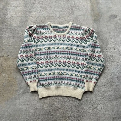 Suéter de Lana Vintage Hermoso Estampado de Flores Estilo Valle de Noruega Foto 1 de 4