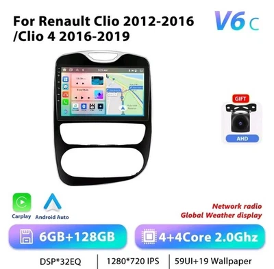 RADIO 2 DIN ANDROID PER RENAULT CLIO 4 BLUETOOTH USB CARPLAY 6/128 Wi-Fi 16/19 - Immagine 1 di 4