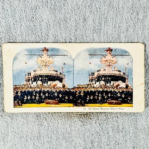 On Board Russian Man-o’-War Naval Scene Antique Colored Stereoview - Picture 1 of 3