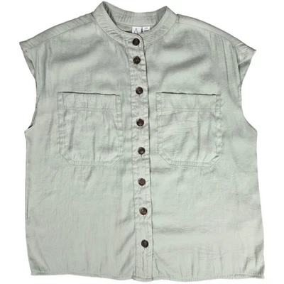 Camisa Top Blusa Para Mujer Joie Sin Mangas Con Botones Verde Salvia Pequeña Foto 1 de 4