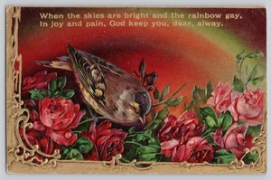 Postcard Bird Roses Gold Border A.A. 6699 - Picture 1 of 3