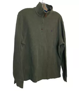 Maglione pullover vintage Polo Ralph Lauren uomo grande 1/4 zip cotone verde logo - Foto 1 di 6