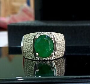 Natural Emerald Gemstone with 925 Sterling Silver Ring for Men's AJ734