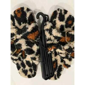 Womens Fuzzy Fluffy Slippers Memory Foam Indoor Outdoor Flat Straps Sandals - Picture 1 of 7