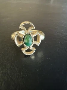 Vtg '73 Avon BARONESS RING Gold Tone Faux Jade Maltese Cross - Picture 1 of 5