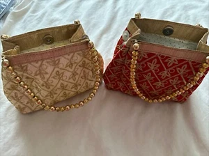Potli Bag Batuwa Bridal Clutch Indian Wedding Dolly Bag raw Silk Purses gold/red - Picture 1 of 8