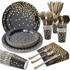 Black And Gold Party Supplies, Disposable Dinnerware Set 105 Pcs Serves 15, B...