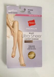 Hanes Premium Silky Ultra Sheer Hoisery Toeless Nude 10 Denier Size XXL ✨