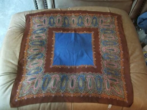 VINTAGE 60"S JAPANESE  BROWN/BLUE PRINT SQUARE  Scarf    SQUARE  21 X 21 - Picture 1 of 1