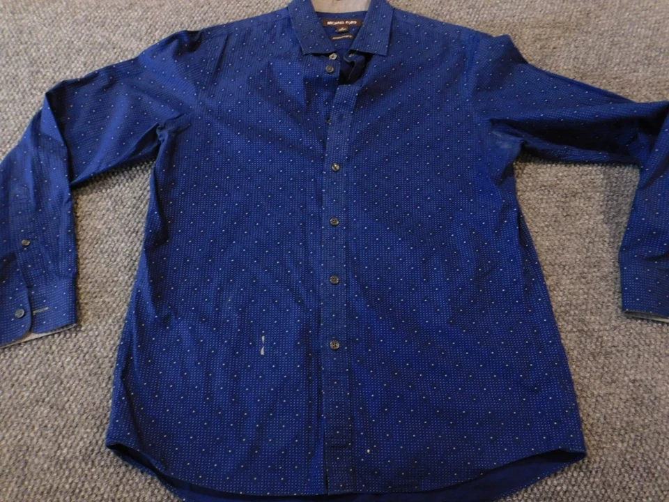 Camisa Michael Kors Para Hombre Mediana Azul Ajuste Clásico Lunares Botones Foto 1 de 4