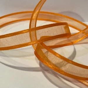 Sheer Organza Ribbon Orange Border 5/8" x 45' Nicole & Co. Nylon (1) Roll - Picture 1 of 12