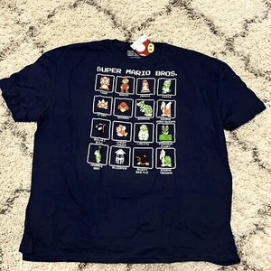 Super Mario Bros T Shirt 3XL Navy Blue NEW NWT Character Sprites NES Nintendo - Picture 1 of 4
