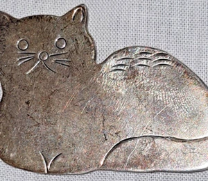 Sterling Silber Vintage Katze Kätzchen Brosche - Bild 1 von 4