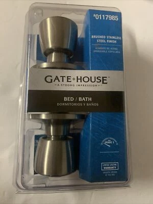 Maçanetas de porta com acabamento em aço inoxidável escovado para banho de cama GATEHOUSE #0117985 NOVAS NA CAIXA - Imagem 1 de 4