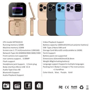 .#.UK-Mini Flip Cellulare 2 Scheda SIM Piccolo Display Pieghevole Cellulare CALDO - Foto 1 di 22