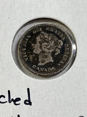 1880-H Canada 5 Cents Small Silver Coin Scratched - Image 1 of 4
