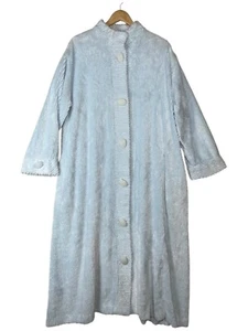 Vintage Stan Herman Light Blue Button Down Chenille Long Robe Cotton Size L/XL - Picture 1 of 12