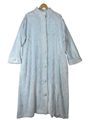 Vintage Stan Herman Light Blue Button Down Chenille Long Robe Cotton Size L/XL - Image 1 of 4