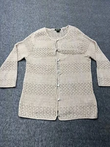Eddie Bauer Hand Crocheted Linen Blend Button Up Cardigan Beige Small S - Picture 1 of 6