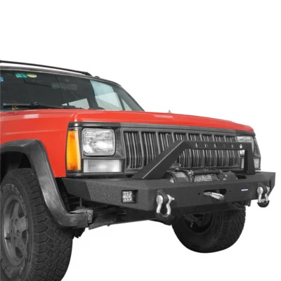 Parachoques delantero con placa de cabrestante y 2x focos LED para Jeep Cherokee XJ 1984-2001 Foto 1 de 4