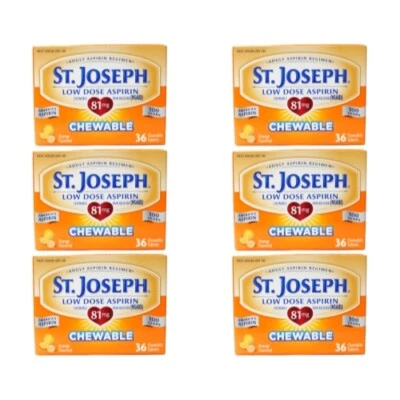 6 Pack St. Joseph Low Dose Aspirin Adult Aspirin Regimen 36 Chewable Tabs Each - Image 1 of 4