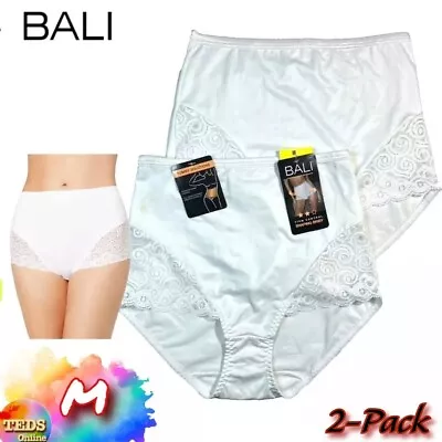 NWT 2-Pack Bali M Firm Tummy-Control Lace Trim Microfiber Brief X054 White - Image 1 of 4