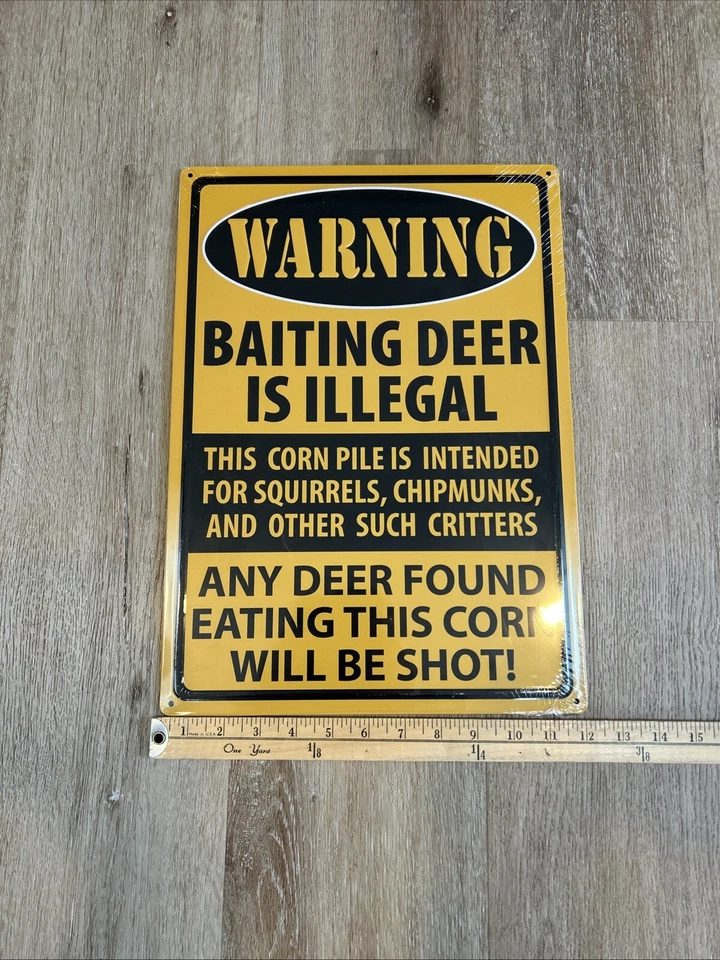 River's Edge Products Warning- Baiting Deer Tin Sign 1488
