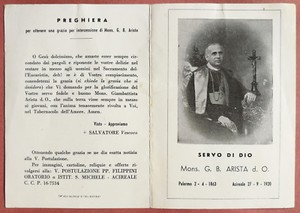 Santino Holy Card a libretto: Servo di Dio Mons. Giambattista Arista Giovanni