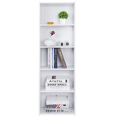5 Tier Bookcase Organizer Open Book Shelf MDF PB Bookshelf Display 5 Cubes White - Image 1 of 4