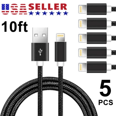 5Pack Fast Charger Cable Heavy Duty For iPhone 14 13 12 11 X XR 8 Charging Cord - Image 1 of 4
