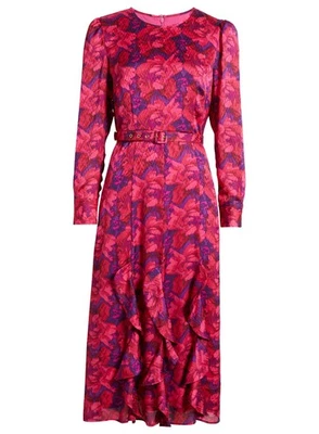 Tahari ASL Womens Belted Cascading Ruffle Dress 8 Violet Rose - NWT $159 - Image 1 of 4