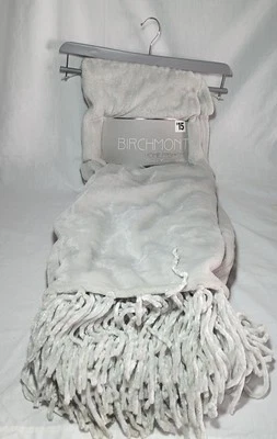 New Birchmont Velvet Throw Fringe Gray Blanket College Travel Cozycore Silver - Image 1 of 4