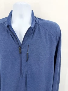 Hill City Men's 2XL Stretch 1/4 Zip Sweater Solid Blue Pocket Hiking Running - Picture 1 of 9