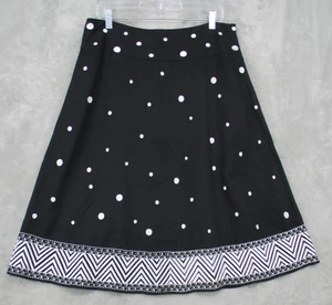 Vintage Carole Little Skirt 12 Polka Dot Geometric Linen Midi A Line Contrast - Picture 1 of 10