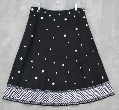 Vintage Carole Little Skirt 12 Polka Dot Geometric Linen Midi A Line Contrast - Image 1 of 4