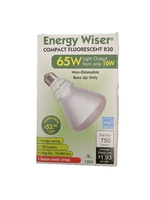 ENERGY WISER Fluorescent light R30-65W/120V/750 Lumens/Warm White 2700k. New - Image 1 of 4