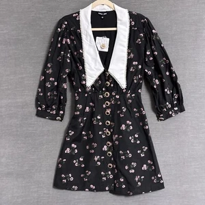 Sister Jane Dress M Floral Mini Pearl Puff Retro Mod 60s 90s Cottage Romantic - Picture 1 of 12