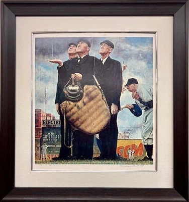 Norman Rockwell "Bottom of the Sixth" assinado à mão emoldurado offset litho IMPRESSÃO ARTÍSTICA - Imagem 1 de 4