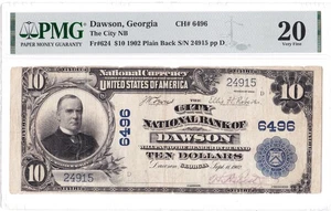 $10 1902 PB National DAWSON Georgia GA ๐บ๐ธ Extremely Rare! Only 10 on Census! - Picture 1 of 2