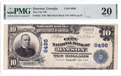 $10 1902 PB National DAWSON Georgia GA 🇺🇸 Extremely Rare! Only 10 on Census! - Image 1 of 2