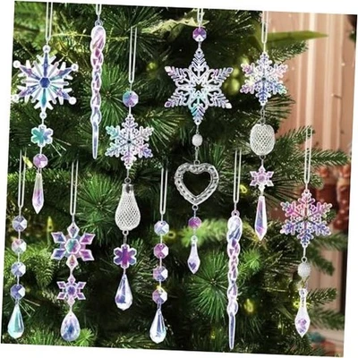 Fiocco di Neve in Cristallo Decorazioni Albero di Natale - 21pz Albero di Natale Colorato - Immagine 1 di 4