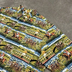 Reyn Spooner Guy Buffet Shirt Mens 3XL Horse Racing Short Sleeve Hawaiian Cotton - Picture 1 of 8