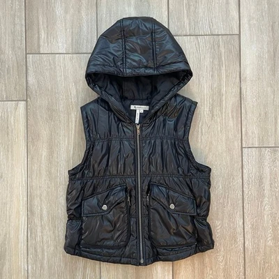 BCBGeneration Black Puffer Vest Women M Zip Up Hooded Quilted Sleeveless Jacket - Image 1 of 4