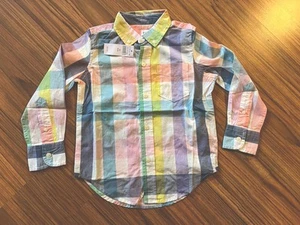 Gap Boys Pastel Plaid Button-Down Cotton Shirt, Long Sleeve,, XS (4-5Y) - Picture 1 of 3