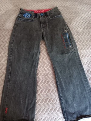 Calça jeans Coogi Australia preta infantil tamanho 12 bordada perna larga bolsos  - Imagem 1 de 4