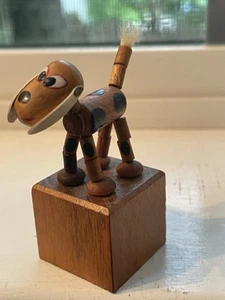 Vintage Antique Wood Push Puppet Dog Toy Collapsible Valenza Hand Made Rare ๐ฆ - Picture 1 of 7