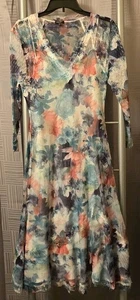 Komarov Floral Charmeuse Spitze V-Ausschnitt 3/4 Ärmel Fit & Flare Maxikleid Damen XL - Bild 1 von 10