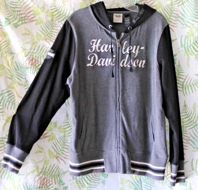 Gris y Negro Harley Motocicleta Sudadera con Capucha Chaqueta Algodón Sudadera Talla 1W Cremallera Completa Foto 1 de 4