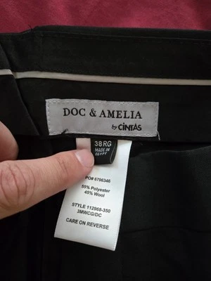 Men's Black Server Pants Doc & Amelia Cintas Poly Wool Blend Hospitality New 38R - Image 1 of 4