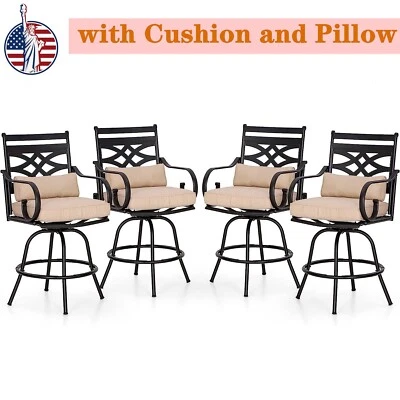 Juego de 4 taburetes de bar giratorios para patio altura de bar sillas altas con cojín Foto 1 de 4